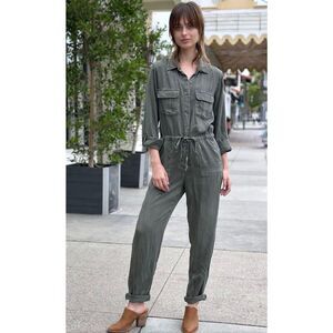 Wash Lab Womens Cinched Waist Chambray Wake Me up Jumpsuit Army Green‎ XS NWT